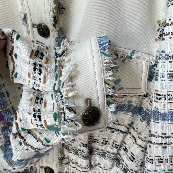 Veronica Beard Darren Tweed Jacket Fringe Details Crest Button Size 6 Ecru - Picture 5 of 13